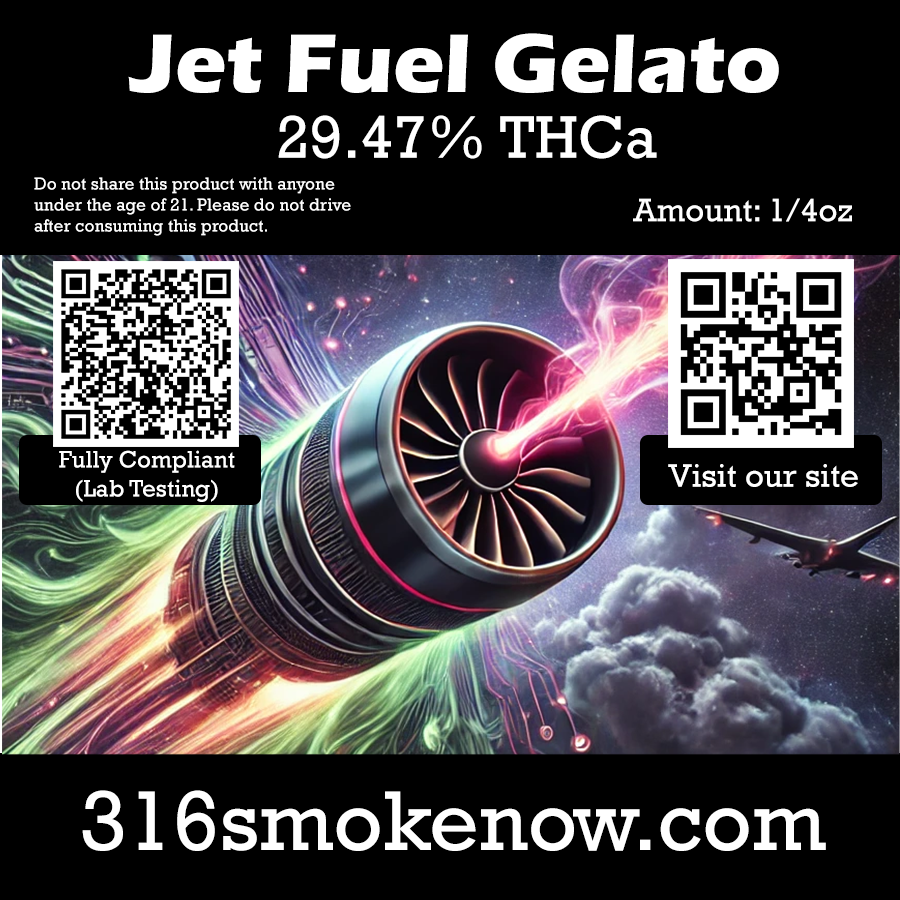 Sold Out - Jet Fuel Gelato (29.47% THCa) - 316 Smoke Now THCA Delivery - Aspen OG x High Country Diesel x Sunset Sherbet x Thin Mint GSC (Hybrid)